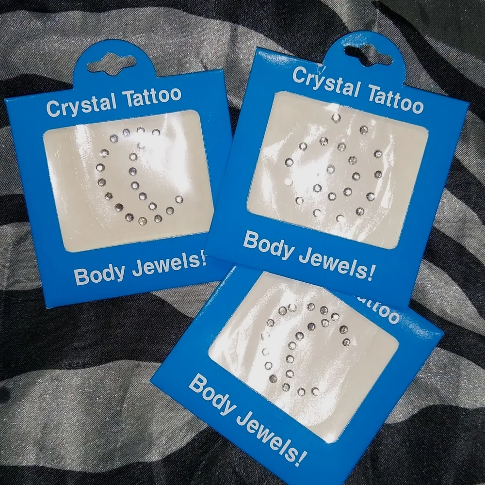 Lot: Stick-on Rhinestone Designs Body Jewels + Crystal Bow Earrings
